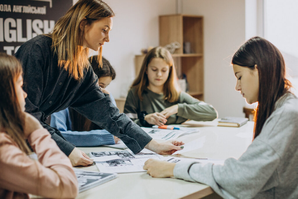group of kids studying at school